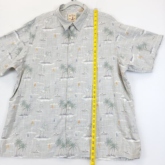 Redhead Button Down Shirt Tropical Sailboat Men 2XL Gray Cotton Short Sleeve - Picture 3 of 11